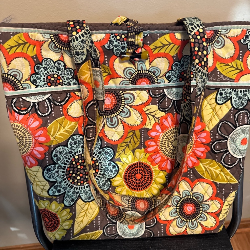 Vera Bradley Flower Shower Floral Tote - Brown, Red, Yellow